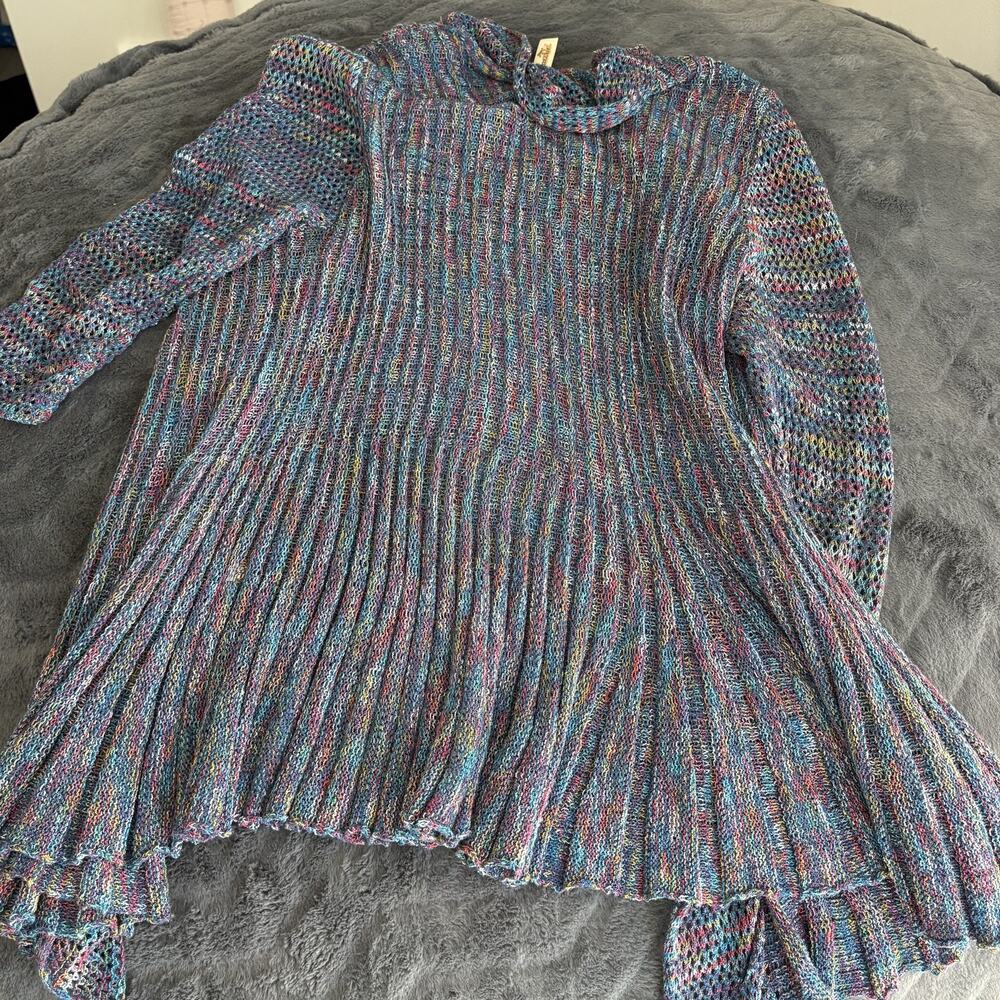 Shoreline Women's Cardigan L/XL Open Front Multi Boho Knit Shawl Collar Ribbed - Picture 7 of 8